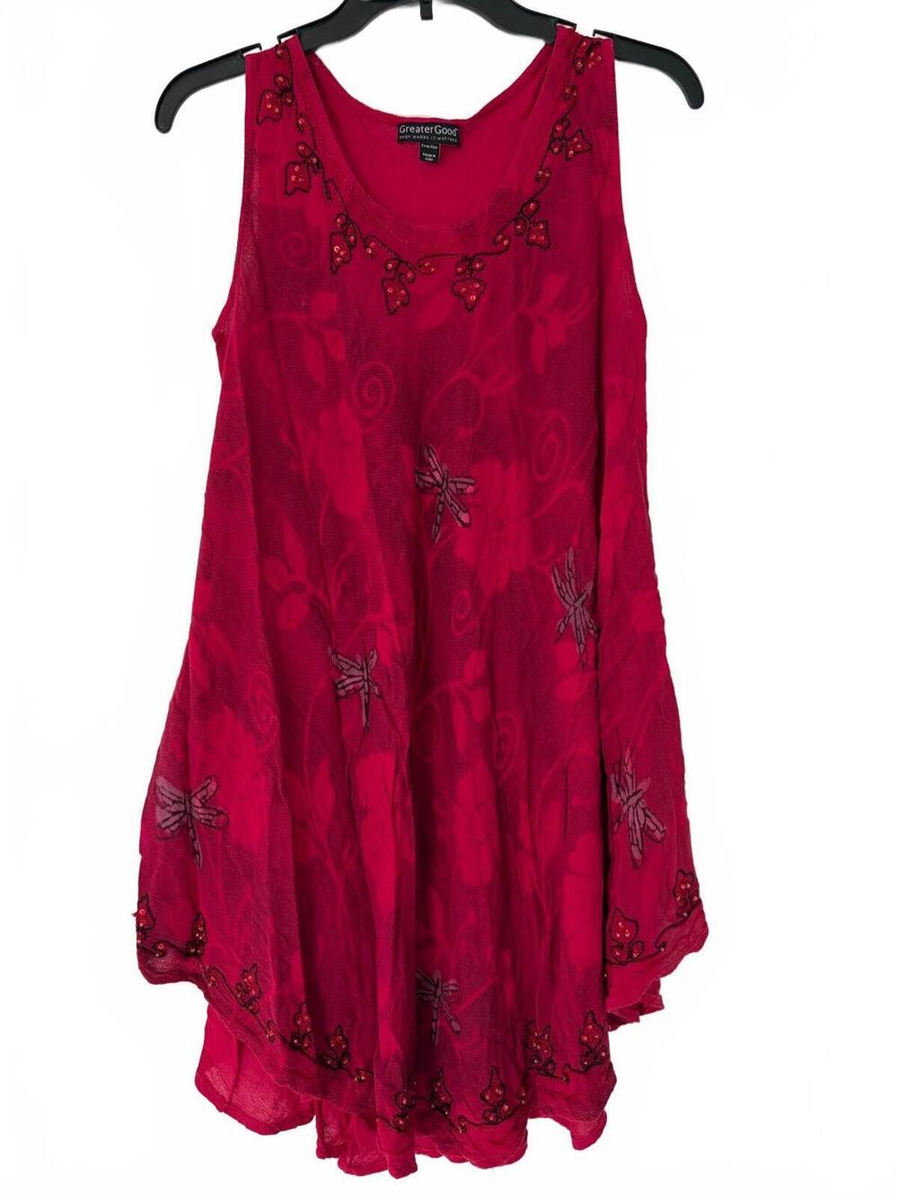 Vintage Red Embroidered Greater Good Sleeveless Dress with Beaded Details